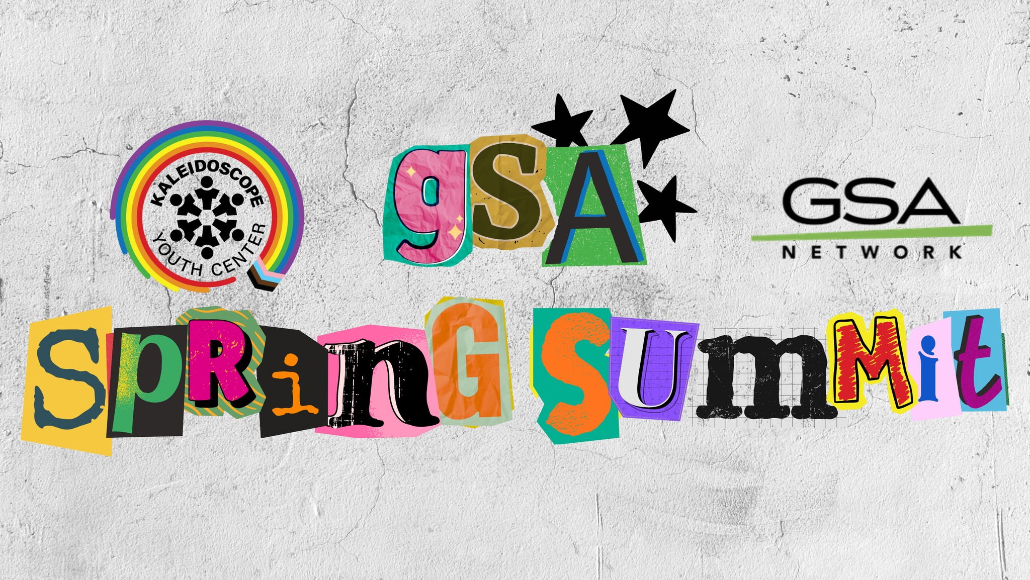 Color design resembling magezine collage spelling out GSA Spring Summit along with the KYC and GSA Network logos