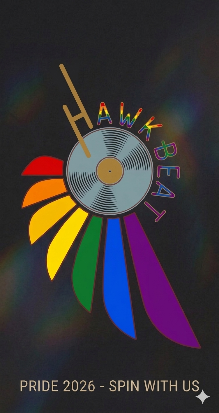 Hawkbeat Logo stylized with rainbow feathers